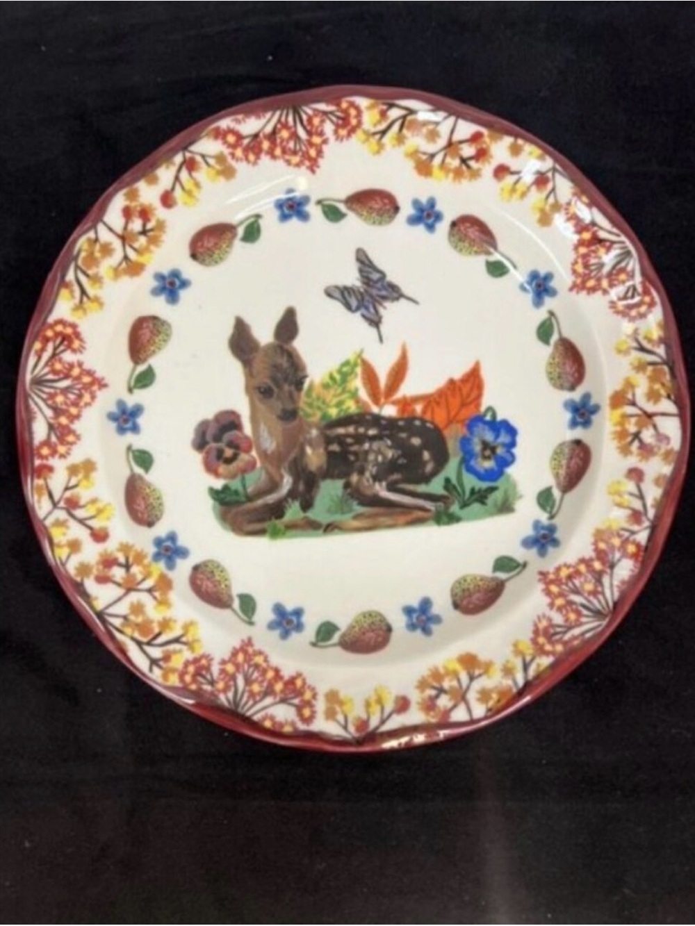 Anthropologie Nathalie Lété Floral Fawn Dessert Plate - New in Box
